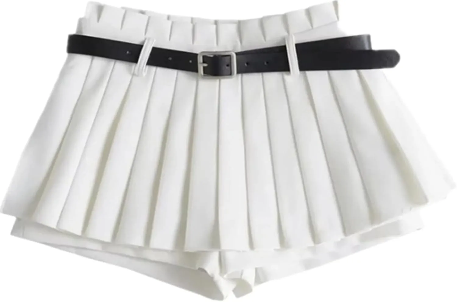 Mini Pleated Skirts for Women, Y2K High Waist Stretchy Tennis Skater A-Line Short Skirt with Shorts Underneath. White