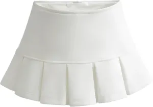 Mini Pleated Skirts for Women, Y2K High Waist Stretchy Tennis Skater A-Line Short Skirt with Shorts Underneath. White