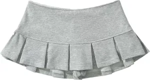 Mini Pleated Skirts for Women, Y2K High Waist Stretchy Tennis Skater A-Line Short Skirt with Shorts Underneath.