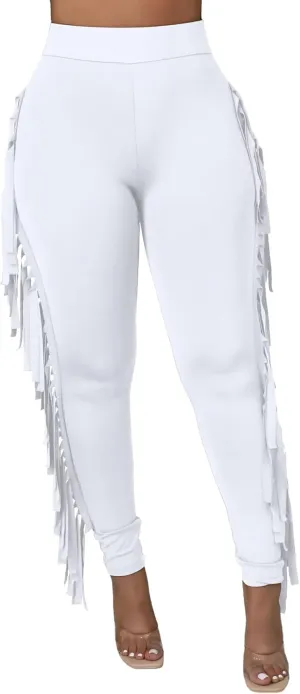 Mintsnow Women's Fringe Pants Casual High Waist Tassel Bodycon Pants Skinny Long Jogger Legging Pants Sweatpants Streetwear