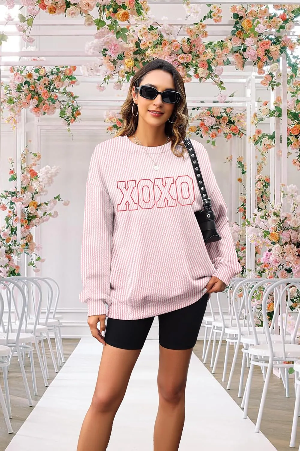 MNLYBABY Cute Love Heart Shirts Women Ribbed Textured Knit Casual Shirt Lightweight Valentines Sweatshirt Long Sleeve Top