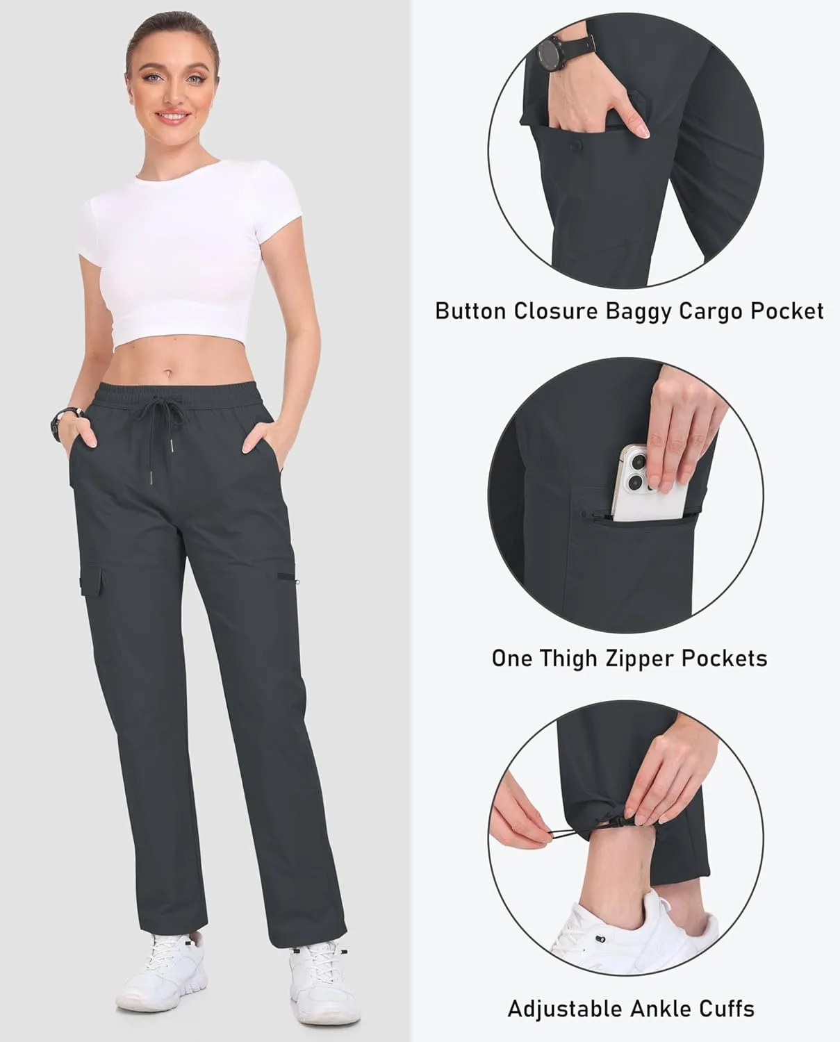 MoFiz Women's Cargo Hiking Pants with Pockets Athletic Capris Pants for Women Quick Dry Lightweight Water Resistant