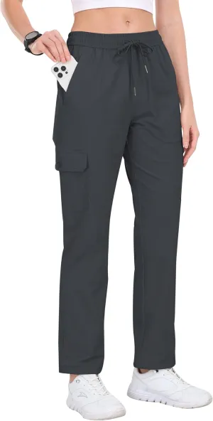 MoFiz Women's Cargo Hiking Pants with Pockets Athletic Capris Pants for Women Quick Dry Lightweight Water Resistant