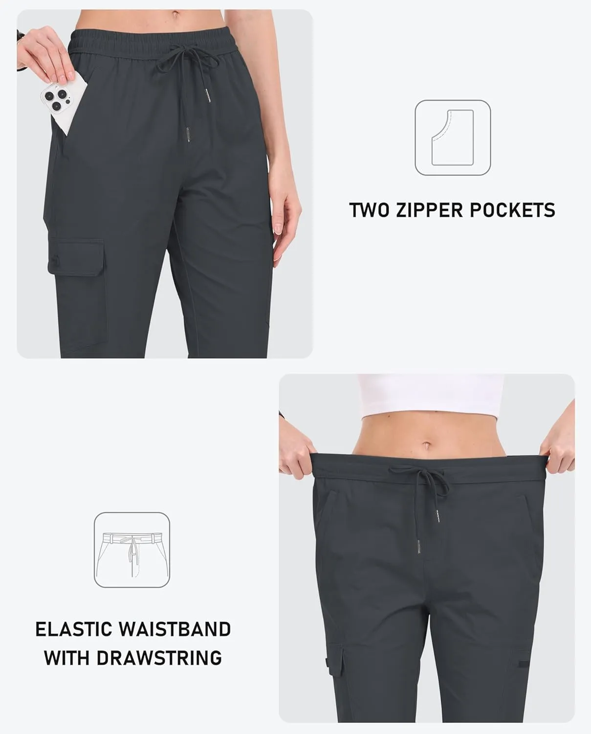 MoFiz Women's Cargo Hiking Pants with Pockets Athletic Capris Pants for Women Quick Dry Lightweight Water Resistant