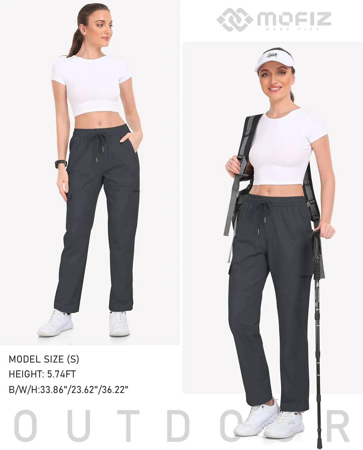 MoFiz Women's Cargo Hiking Pants with Pockets Athletic Capris Pants for Women Quick Dry Lightweight Water Resistant