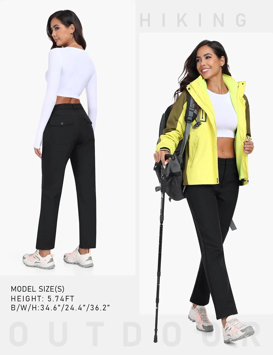 MoFiz Women's Waterproof Windproof Ski Snow Hiking Cargo Pants Warm Fleece Lined Elastic Waisted Zipper Pockets Winter