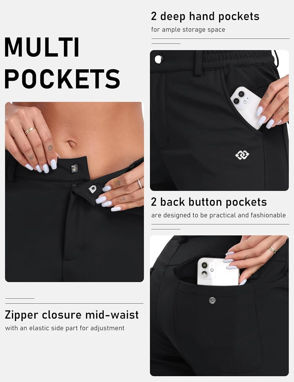 MoFiz Women's Waterproof Windproof Ski Snow Hiking Cargo Pants Warm Fleece Lined Elastic Waisted Zipper Pockets Winter