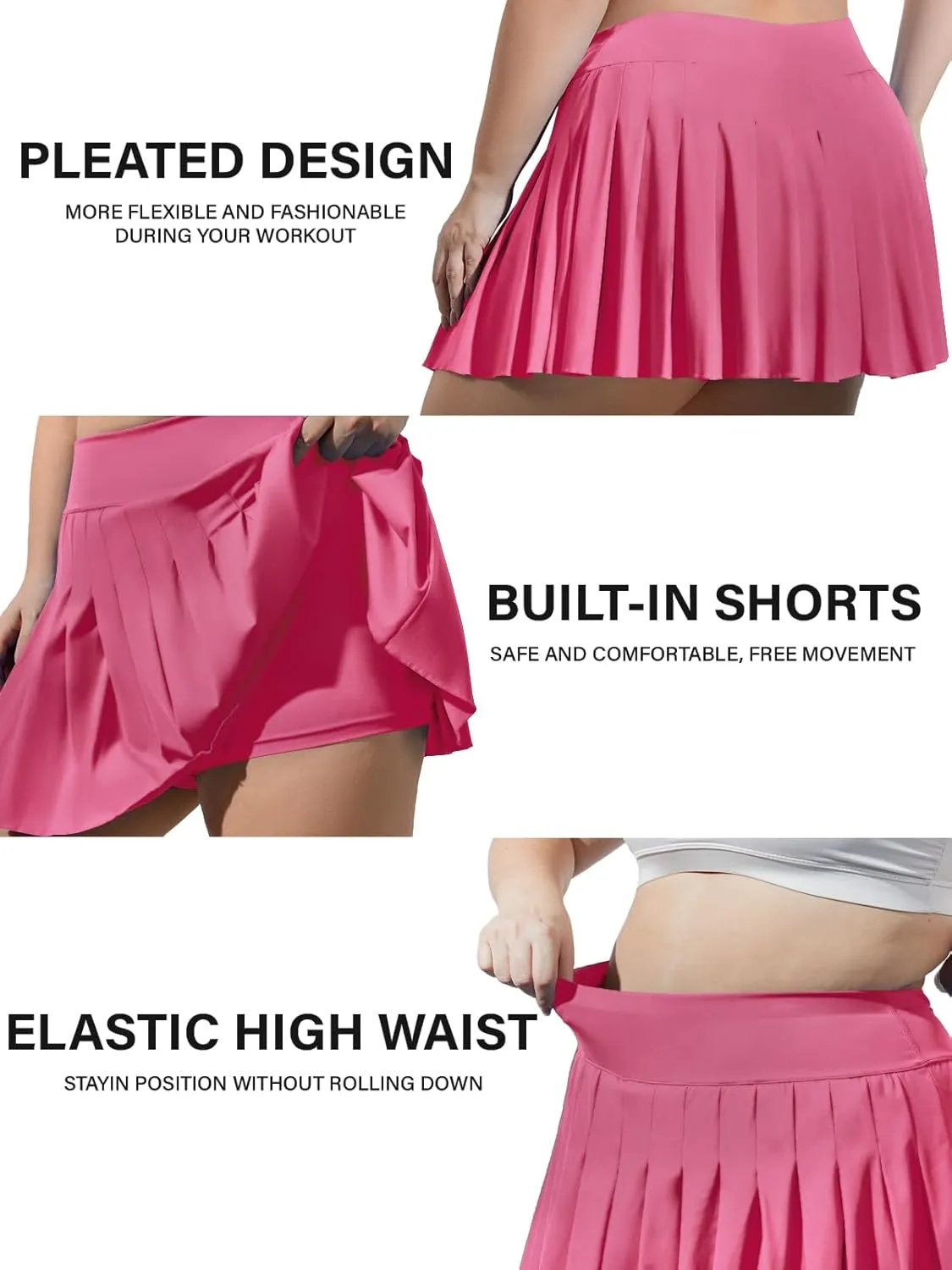 Moon Wood Women's Plus Size Pleated Tennis Skirt- Girls High Waist Athletic Golf Skirts with Shorts