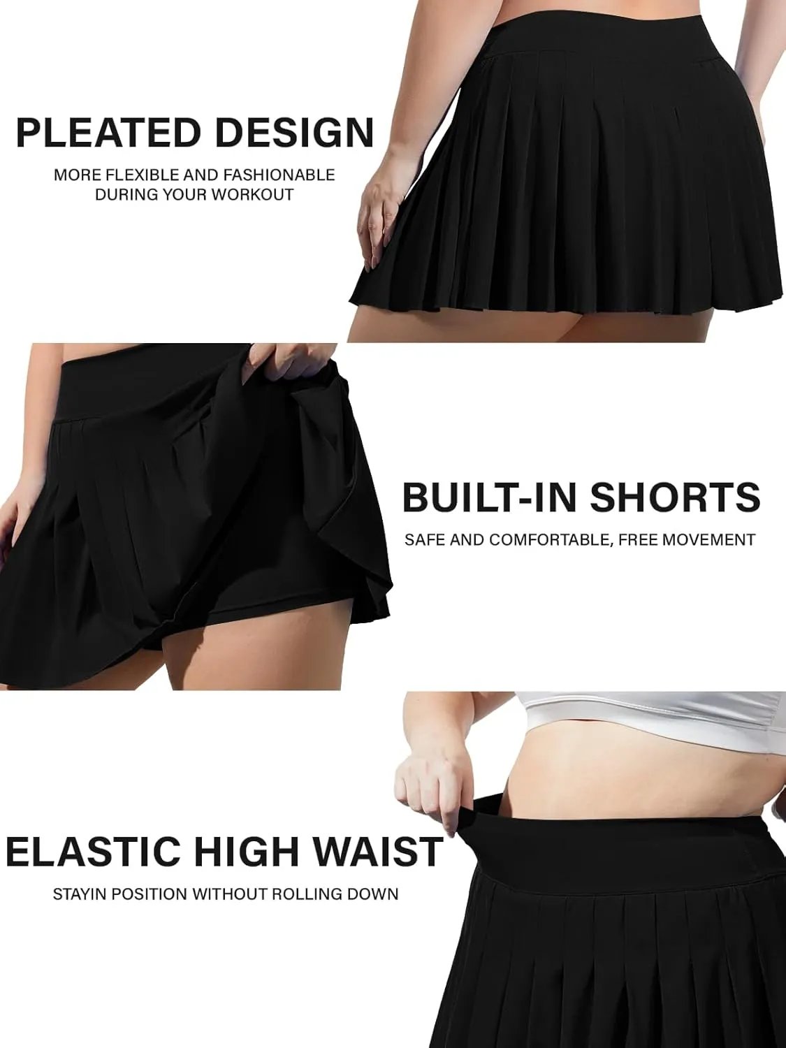 Moon Wood Women's Plus Size Pleated Tennis Skirt- Girls High Waist Athletic Golf Skirts with Shorts