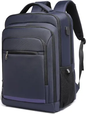 Multi Compartments Flight Approved Travel Bag Fits 15.6 inch Laptop Business Backpack Large Capacity Water Resistant (Blue)