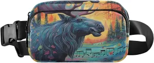 Music Moose Fanny Pack for Travel Hiking Water Resistant Waist Pack Sling Bag Purse for Women Men