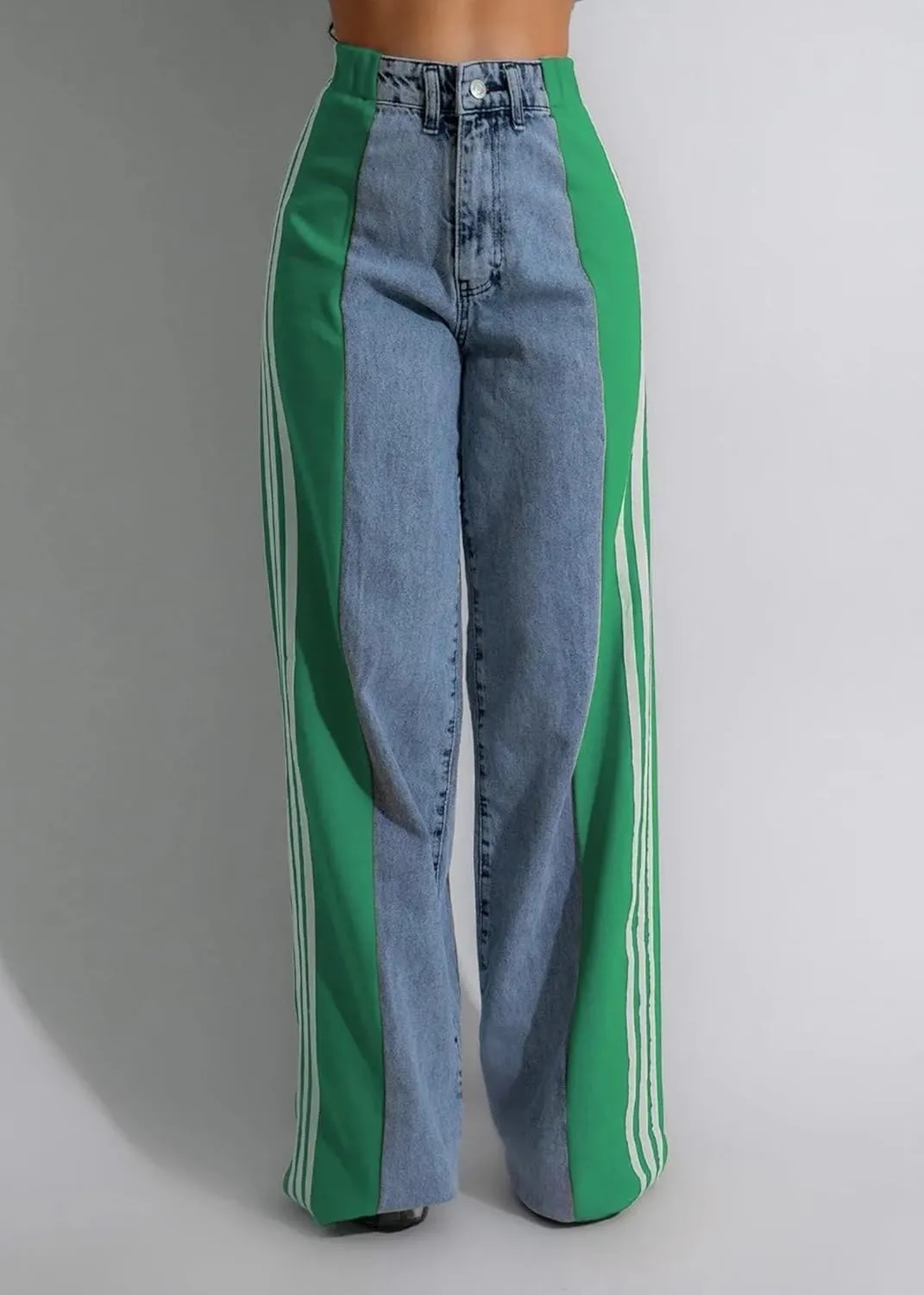 Mxiqqpltky Womens Wide Leg Jeans High Waist Boyfriend Denim Pants Side Striped Print Straight Baggy Mom Jeans Y2k Streetwear