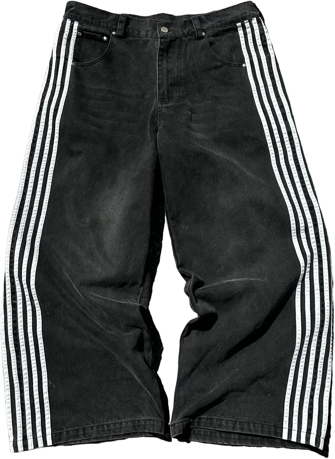 Mxiqqpltky Womens Wide Leg Jeans High Waist Boyfriend Denim Pants Side Striped Print Straight Baggy Mom Jeans Y2k Streetwear