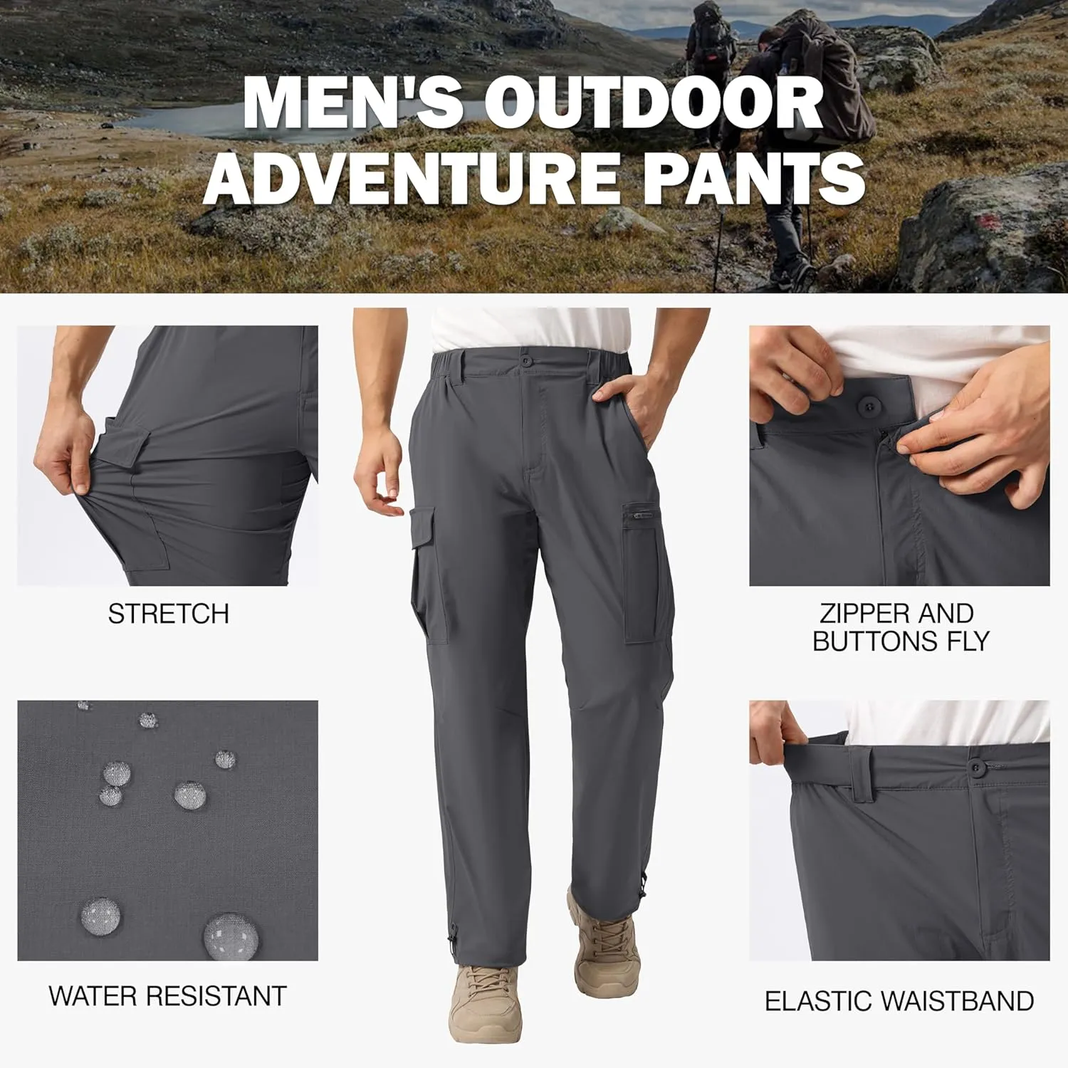 NATUVENIX Hiking Pants Men Lightweight Mens Travel Pants Quick Dry Cargo Pants for Men Stretch Work Pants Water Resistant