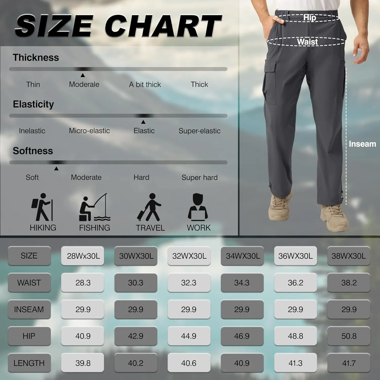 NATUVENIX Hiking Pants Men Lightweight Mens Travel Pants Quick Dry Cargo Pants for Men Stretch Work Pants Water Resistant