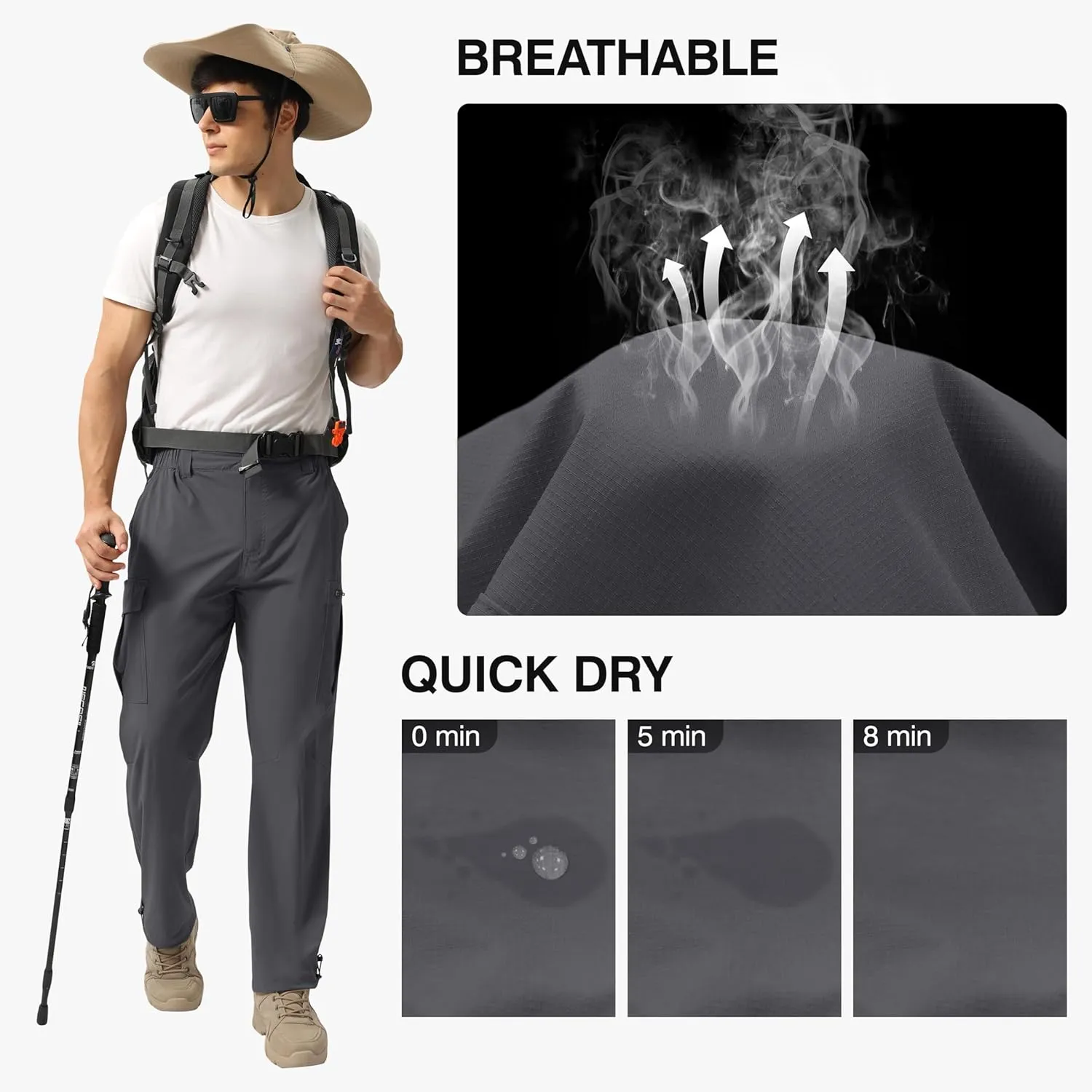 NATUVENIX Hiking Pants Men Lightweight Mens Travel Pants Quick Dry Cargo Pants for Men Stretch Work Pants Water Resistant