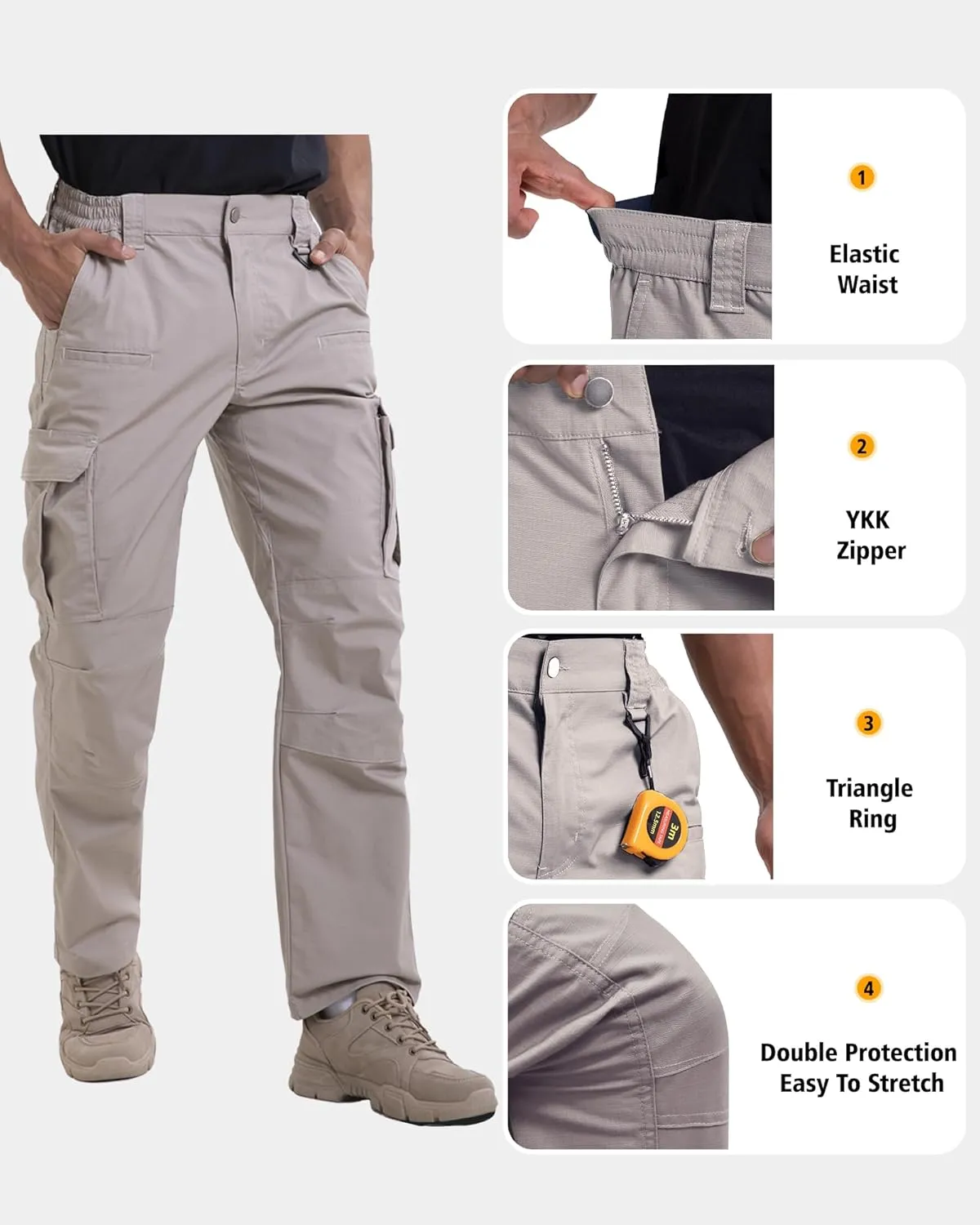 NATUVENIX Mens Work Pants Ripstop Tactical Pants for Men Lightweight Hiking Pants Men Water Resistant Cargo Pants Military