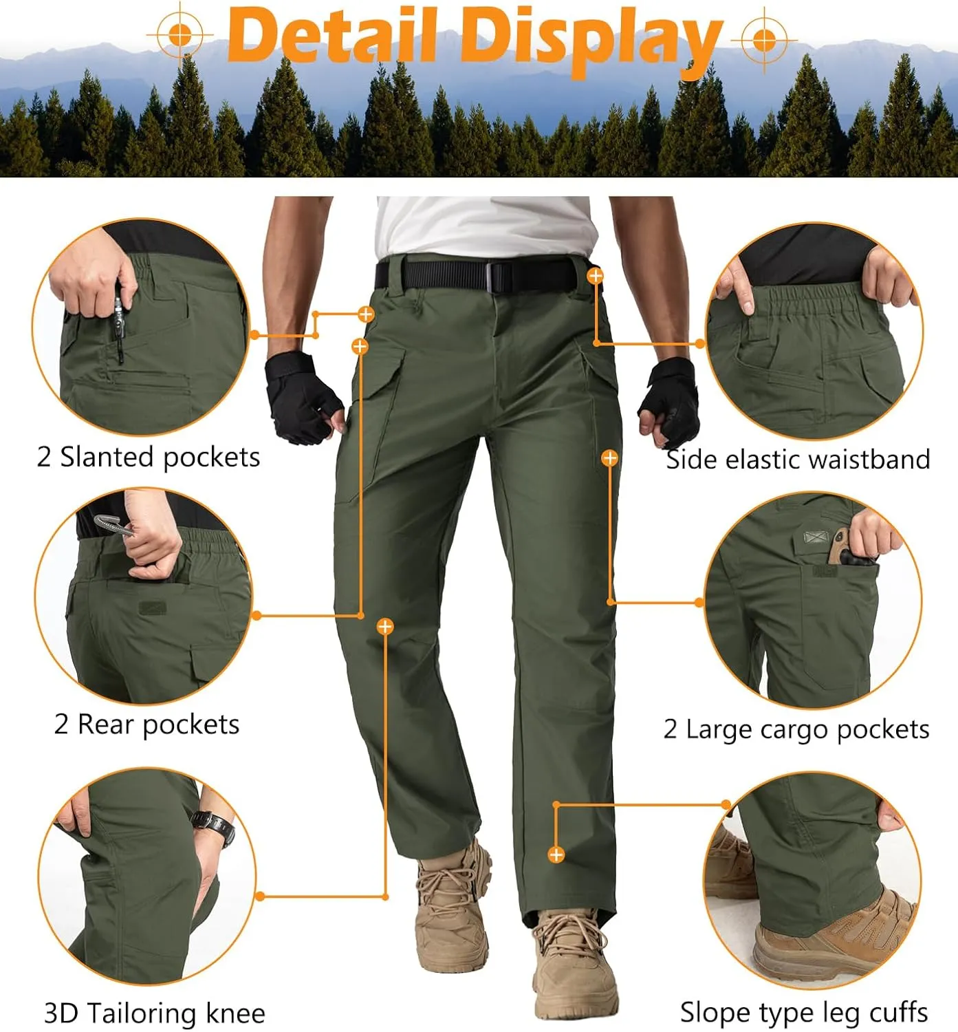 NAVEKULL Men's Flex Tactical Pants Ripstop Stretch Work Cargo Pants Water Resistant Outdoor EDC Hiking Pants