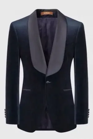 Navy Blue Shawl Lapel Single-Breasted Formal Velvet Wedding Suits Two Piece Wedding Goom Suits