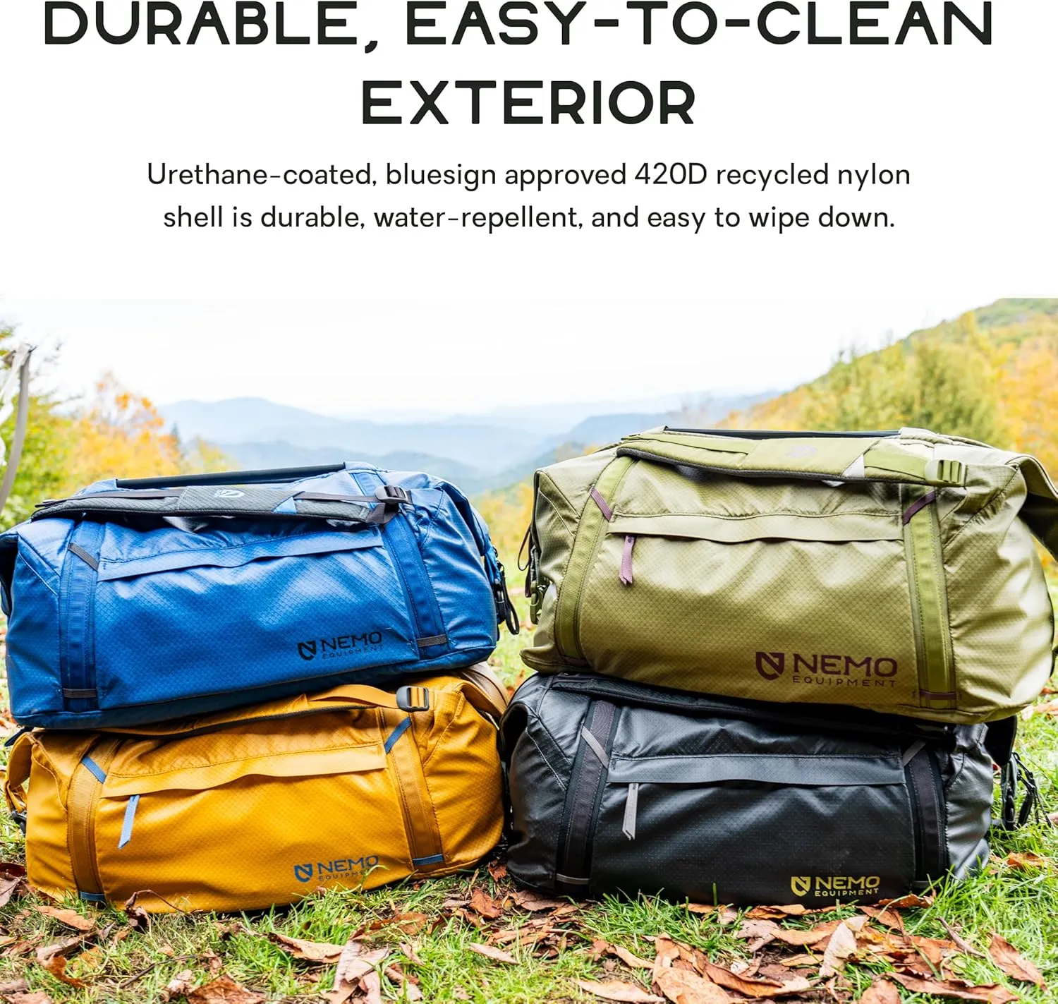 NEMO Equipment Double Haul Convertible Duffel & Tote Bag  Water-Resistant Gear Bag with Backpack Straps - 55L - Chai