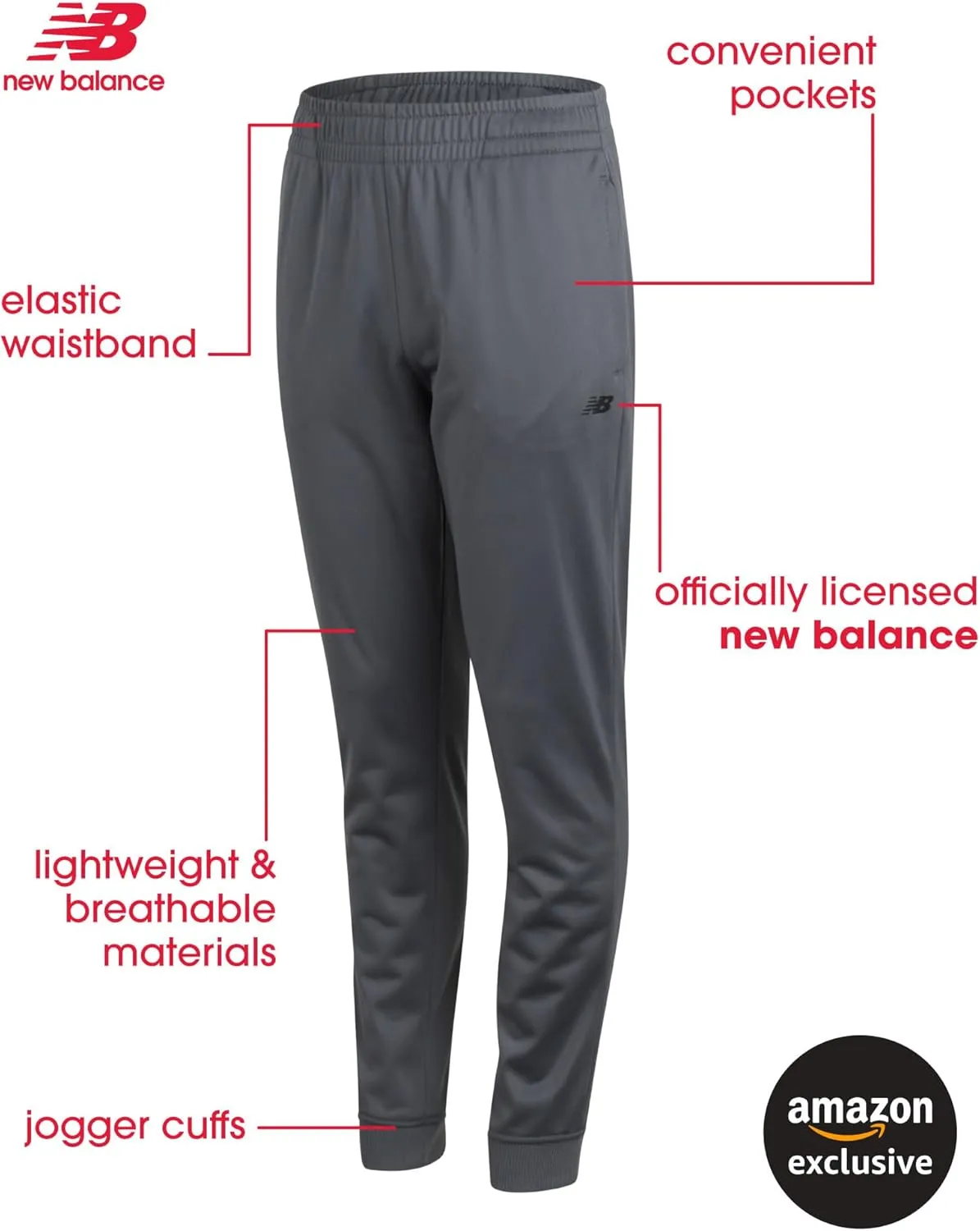 New Balance Boys Sweatpants - 2 Pack Performance Tricot Activewear Boys Joggers Athletic Pants with Zip Pockets (Size: 4-20)