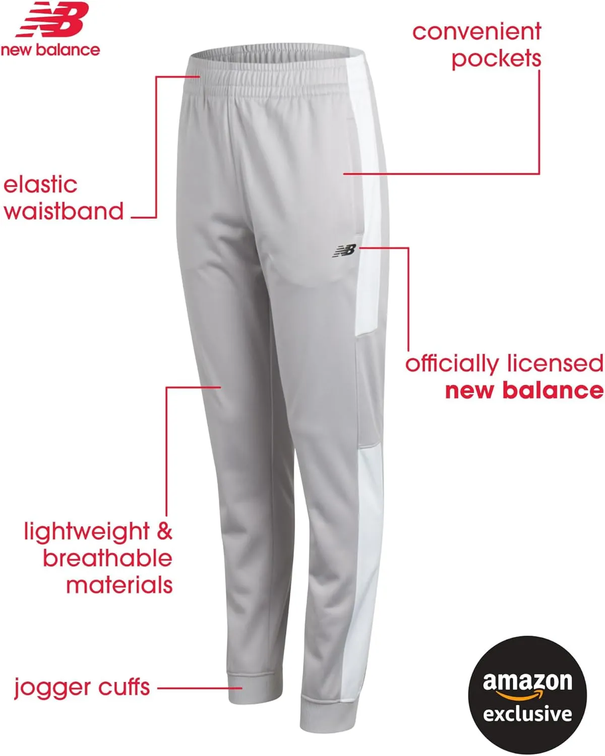 New Balance Boys Sweatpants - 2 Pack Performance Tricot Activewear Boys Joggers Athletic Pants with Zip Pockets (Size: 4-20)