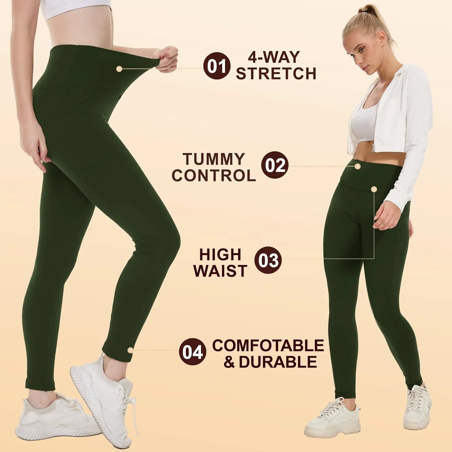 NexiEpoch Fleece Lined Leggings Women with Pockets - Water Resistant Winter Thermal High Waisted Running Hiking Yoga Pants
