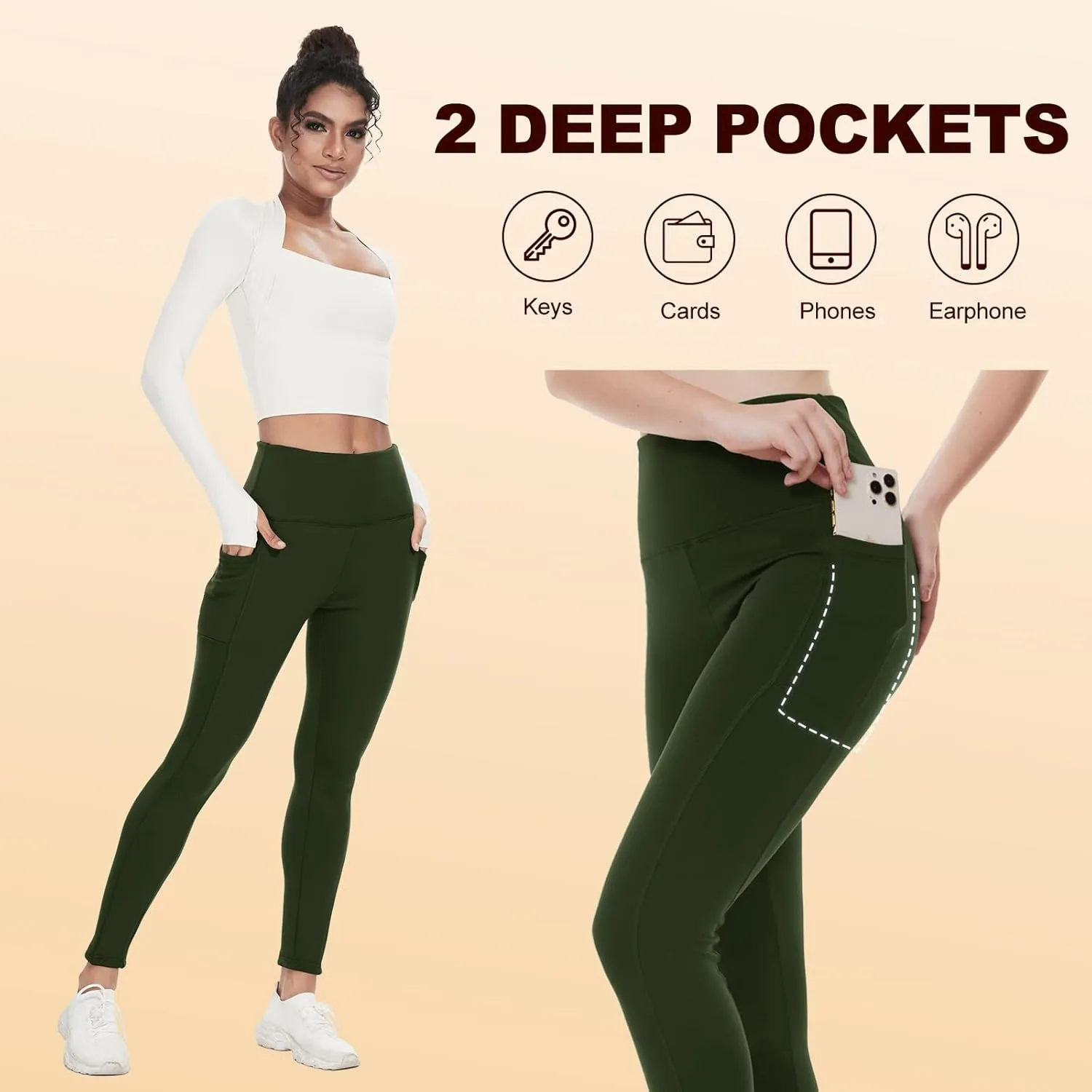 NexiEpoch Fleece Lined Leggings Women with Pockets - Water Resistant Winter Thermal High Waisted Running Hiking Yoga Pants