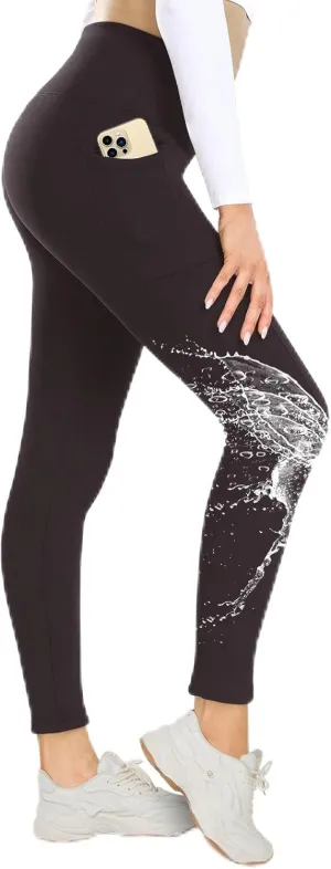 NexiEpoch Fleece Lined Leggings Women with Pockets - Water Resistant Winter Thermal High Waisted Running Hiking Yoga Pants