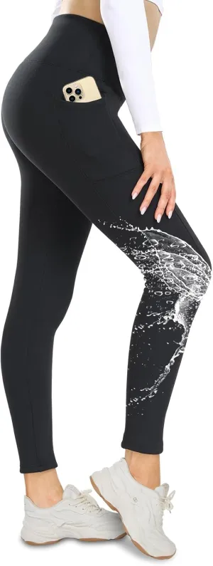NexiEpoch Fleece Lined Leggings Women with Pockets - Water Resistant Winter Thermal High Waisted Running Hiking Yoga Pants
