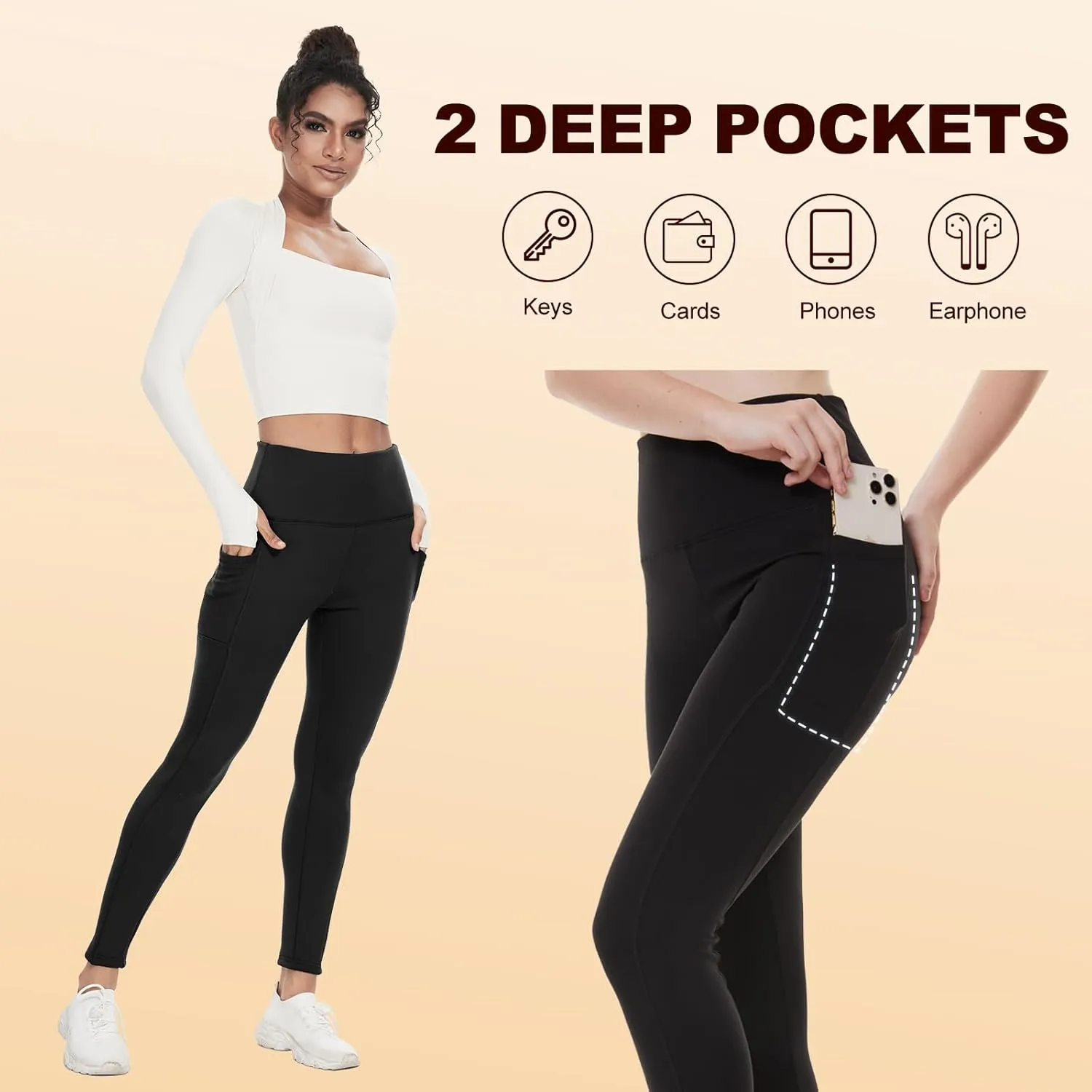 NexiEpoch Fleece Lined Leggings Women with Pockets - Water Resistant Winter Thermal High Waisted Running Hiking Yoga Pants
