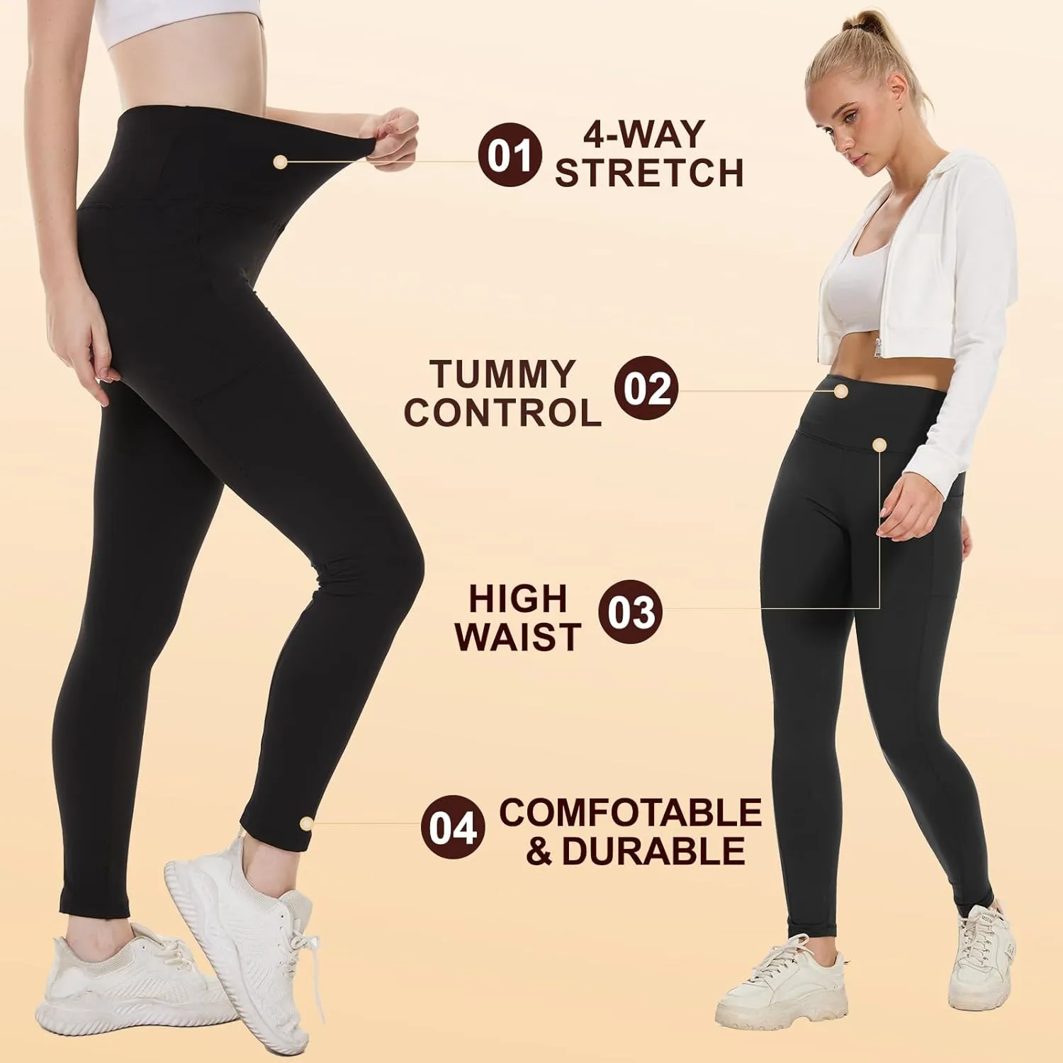 NexiEpoch Fleece Lined Leggings Women with Pockets - Water Resistant Winter Thermal High Waisted Running Hiking Yoga Pants