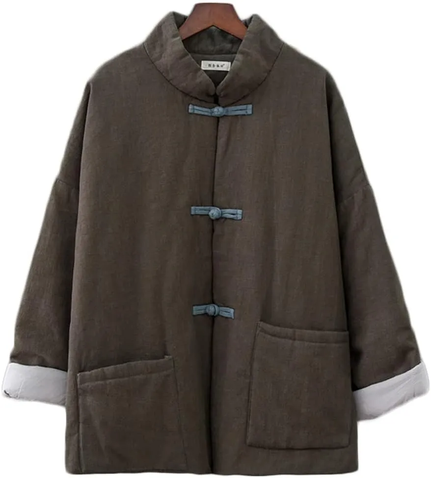 NFYM Women's Quilted Jacket Coat Outwear Stand Collar Buttons Down Tang Suit Jacket with High Low Pockets