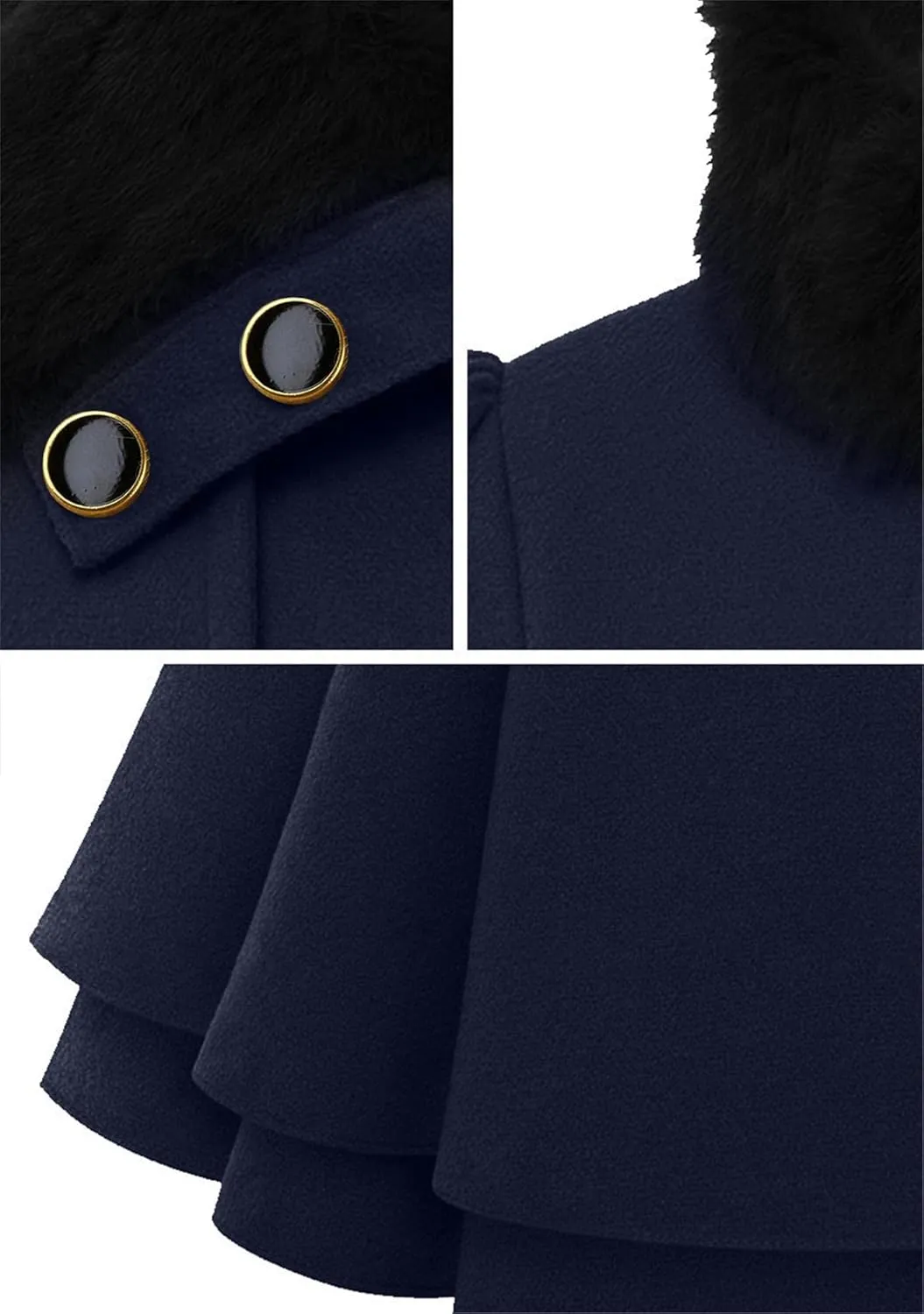 OMZIN Women's Long Shaggy Belted Pea Coat Slim Faux Fur Collar Coat Bridal Jacket with Belt