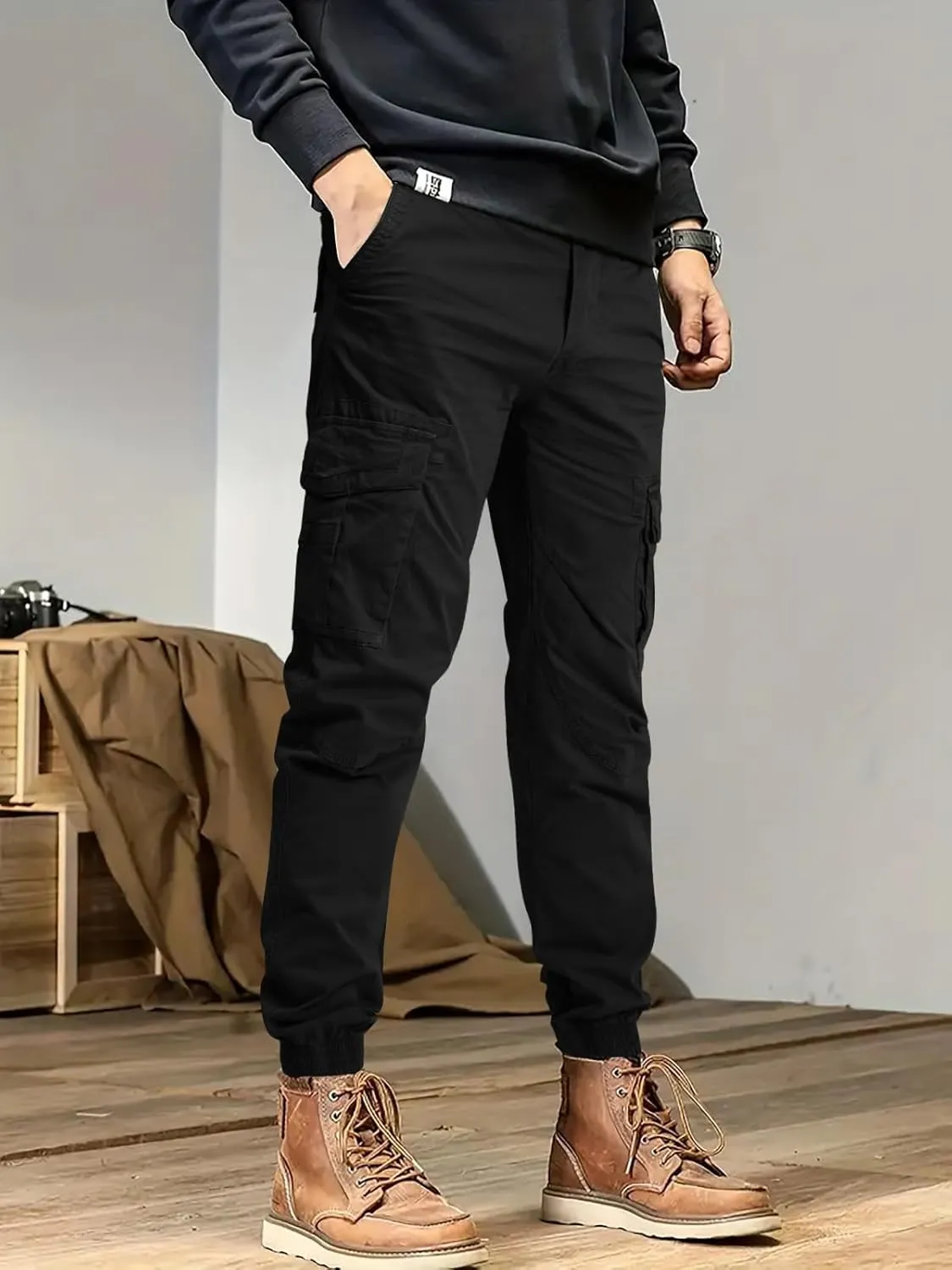 OUTSON Men's Relaxed Fit Cargo Pants 8 Pockets Work Pants Casual Outdoor Pants Ripstop Tactical Pants for Men