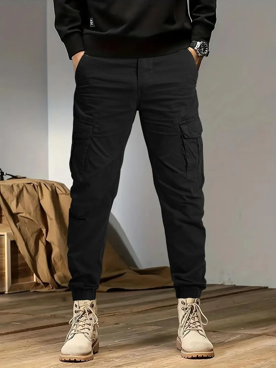 OUTSON Men's Relaxed Fit Cargo Pants 8 Pockets Work Pants Casual Outdoor Pants Ripstop Tactical Pants for Men