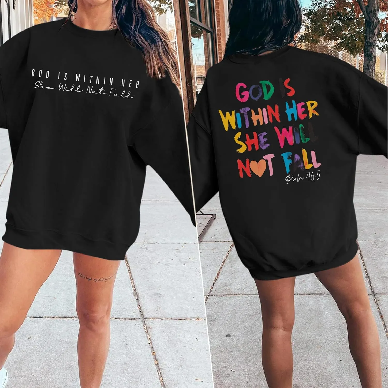 Oversized Christian Sweatshirts Women Faith Jesus Bible Verse Shirts God Is Within Her Inspirational Pullover Tops