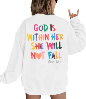 Oversized Christian Sweatshirts Women Faith Jesus Bible Verse Shirts God Is Within Her Inspirational Pullover Tops