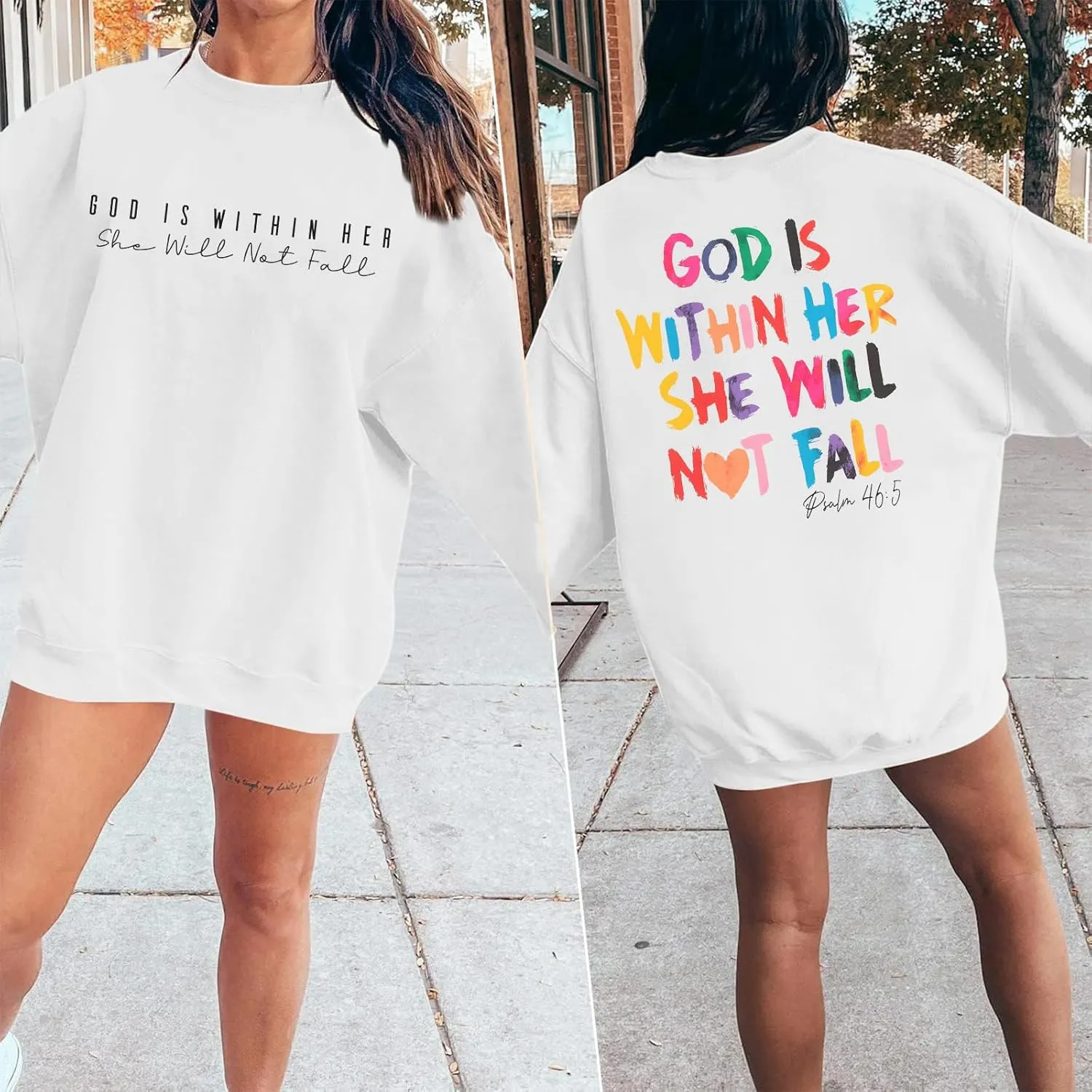 Oversized Christian Sweatshirts Women Faith Jesus Bible Verse Shirts God Is Within Her Inspirational Pullover Tops