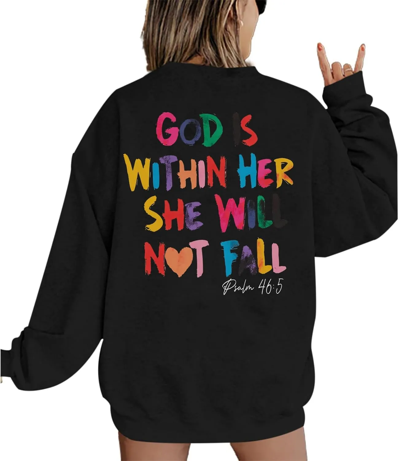 Oversized Christian Sweatshirts Women Faith Jesus Bible Verse Shirts God Is Within Her Inspirational Pullover Tops