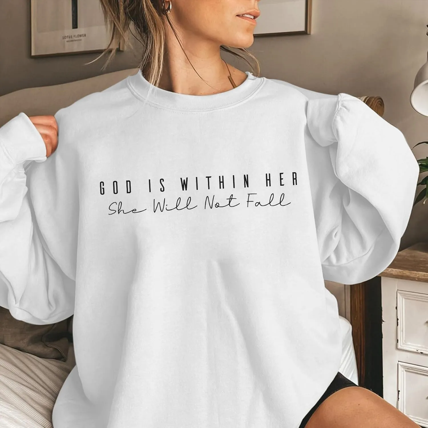 Oversized Christian Sweatshirts Women Faith Jesus Bible Verse Shirts God Is Within Her Inspirational Pullover Tops