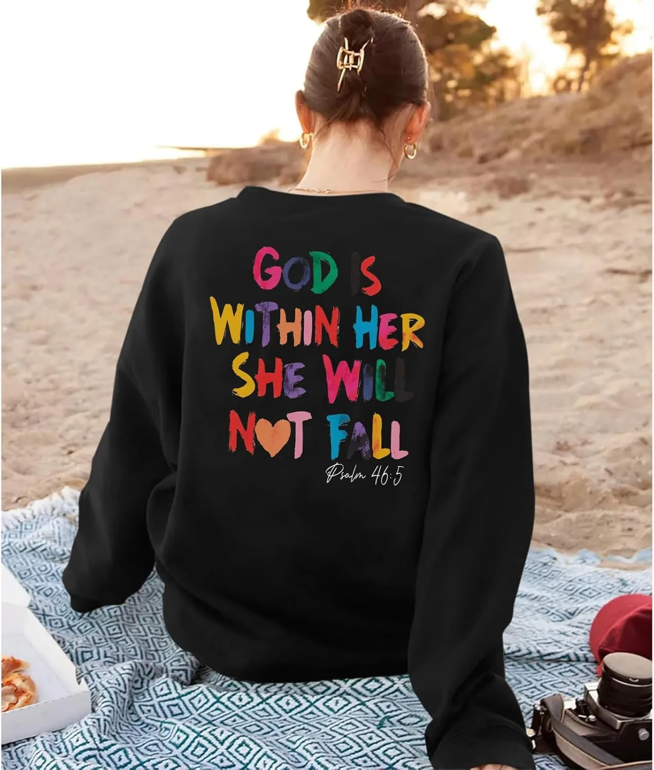 Oversized Christian Sweatshirts Women Faith Jesus Bible Verse Shirts God Is Within Her Inspirational Pullover Tops