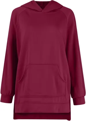 Oversized Hoodie Dress for Women Fleece Long Sleeve Plain Sweatshirt Side Slits Raglan Pullover Tops with Pockets