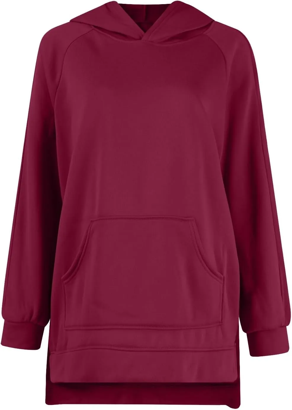 Oversized Hoodie Dress for Women Fleece Long Sleeve Plain Sweatshirt Side Slits Raglan Pullover Tops with Pockets