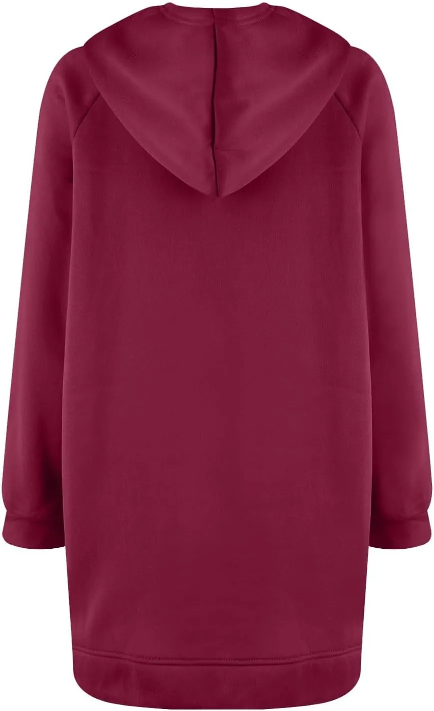 Oversized Hoodie Dress for Women Fleece Long Sleeve Plain Sweatshirt Side Slits Raglan Pullover Tops with Pockets