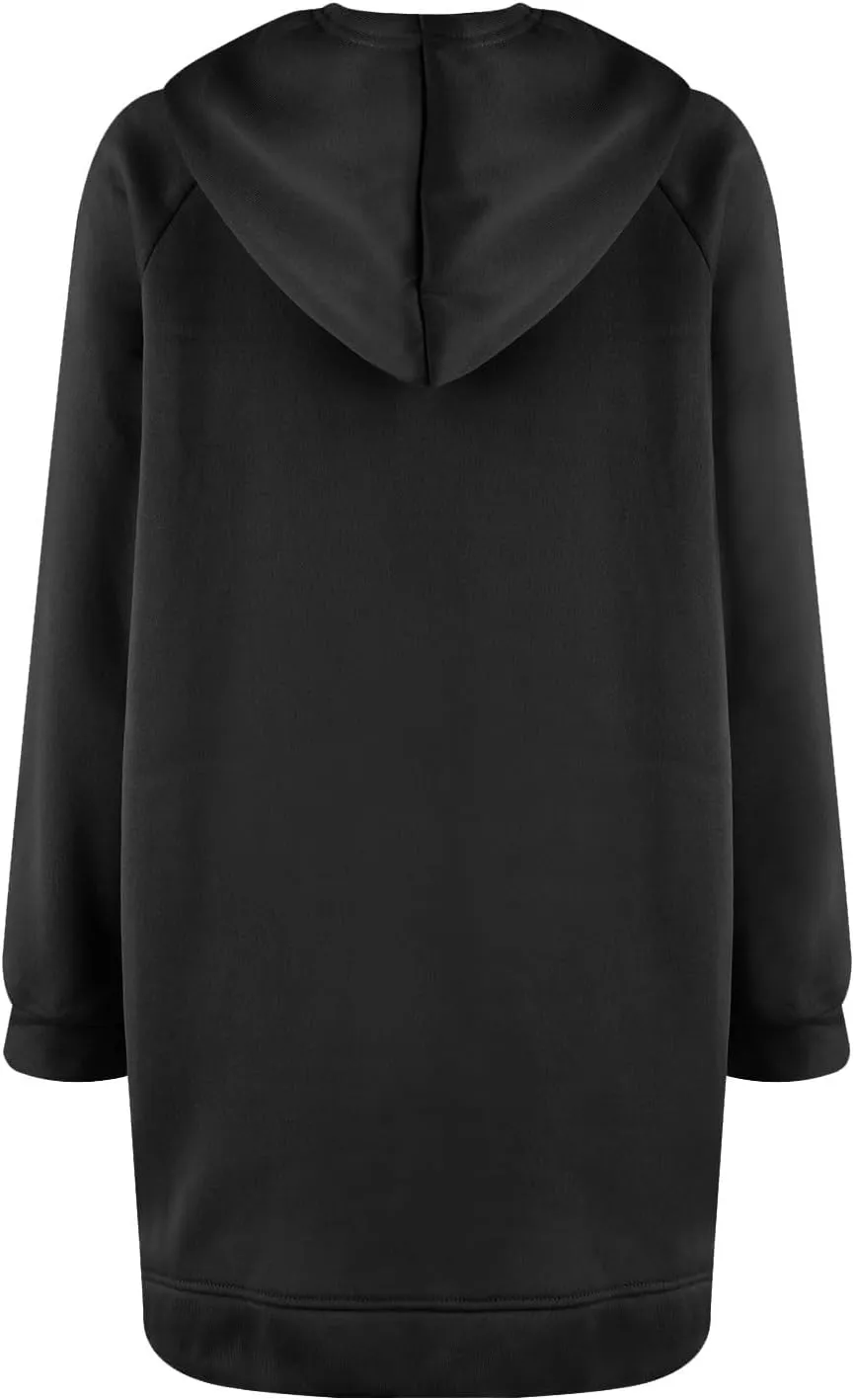 Oversized Hoodie Dress for Women Fleece Long Sleeve Plain Sweatshirt Side Slits Raglan Pullover Tops with Pockets