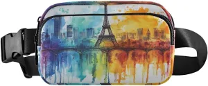 Painting Eiffel Tower Fanny Pack Water Resistant, Women Men Waist Pack Sling Bag Purse for Travel Hiking