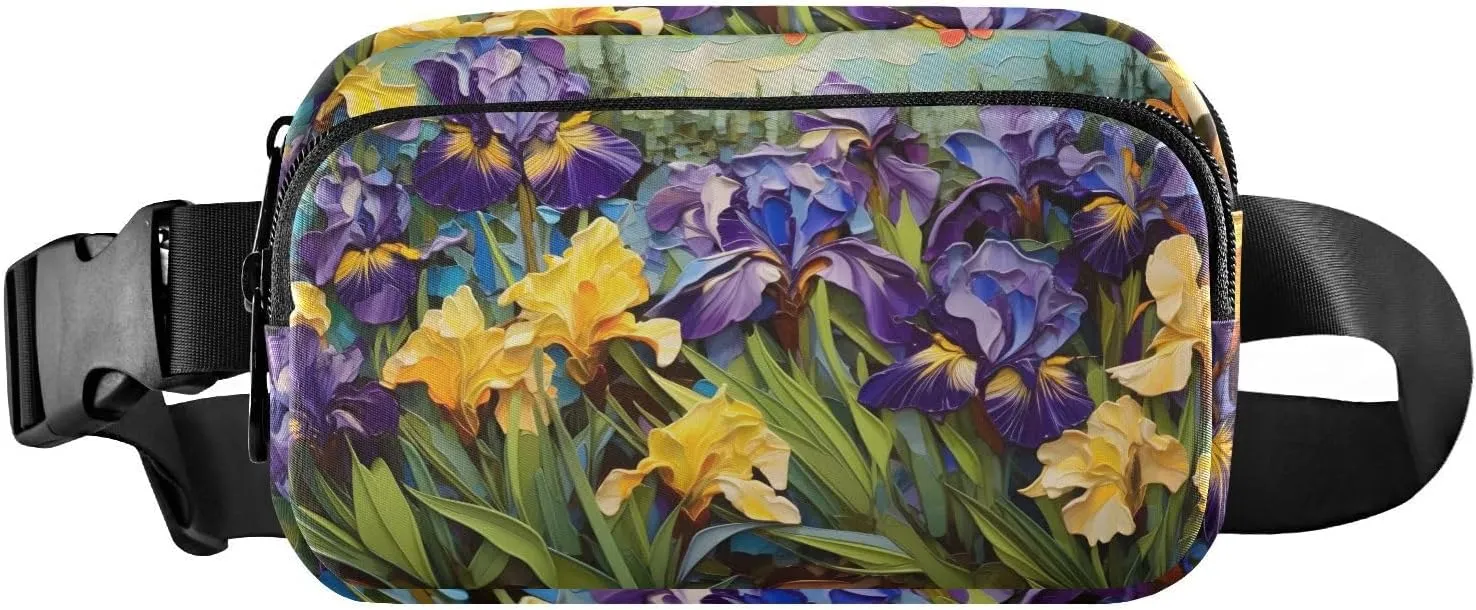 Painting Flowers Fanny Pack for Travel Hiking Water Resistant Waist Pack Sling Bag Purse for Women Men