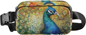Painting Peacock Fanny Pack for Travel Hiking Water Resistant Waist Pack Sling Bag Purse for Women Men