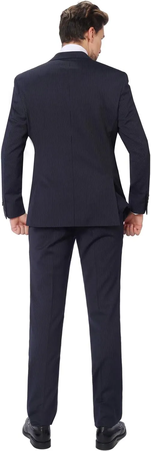 P&L Men's Slim Fit Wool Blend 2-Piece Suits Single Breasted 2 Button Dress Flat Front Pants Set